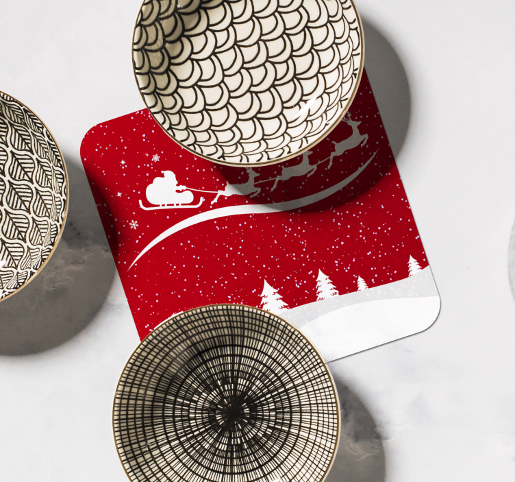 Dessous de verre noël traîneau du père noël avec rennes - TenStickers