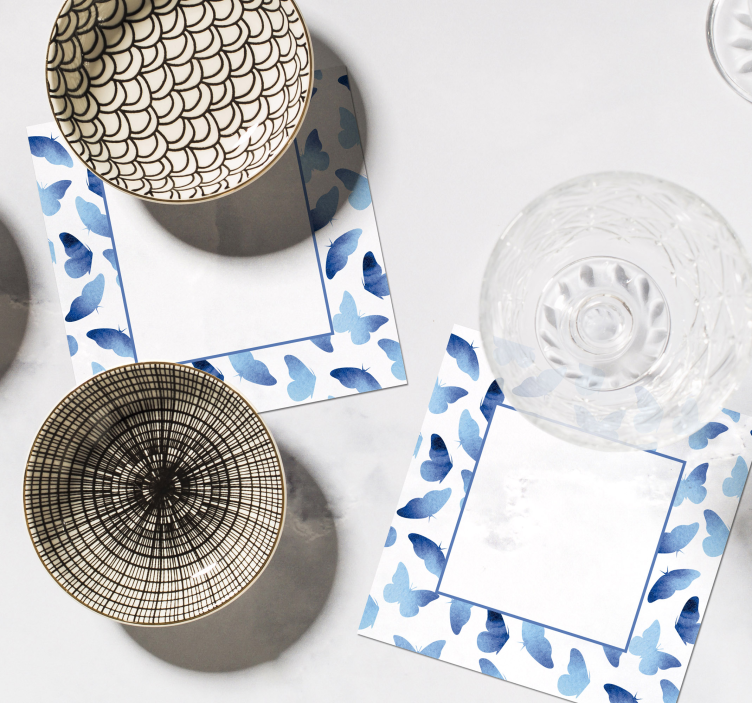 Dessous de verre personnalisable motif papillon cadres bleus - TenStickers