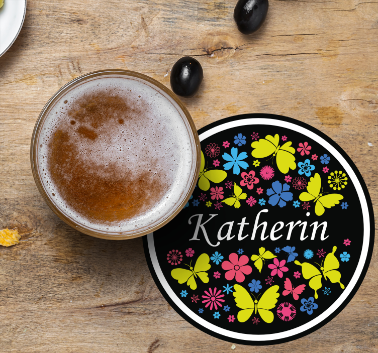 Dessous de verre personnalisable papillon floral - TenStickers