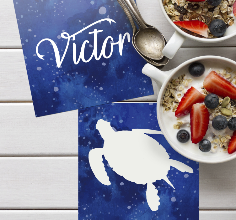 Dessous de verre personnalisable silhouette de tortue bleue - TenStickers