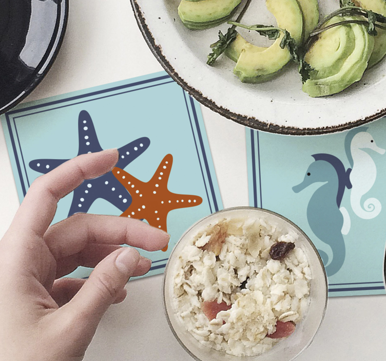 Dessous de verre vintage motifs hippocampe et étoile de mer - TenStickers