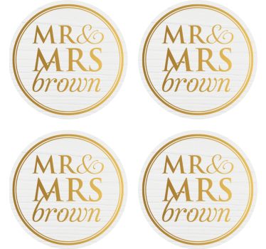 Dessous de verre mariage texte M et Mme nom personnalisable - TenStickers