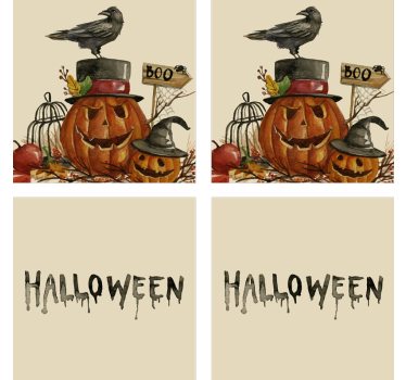 Dessous de verre halloween scène de corbeau et citrouille - TenStickers