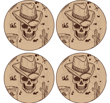 Dessous de verre geek tête de mort avec chapeau de cowboy - TenStickers