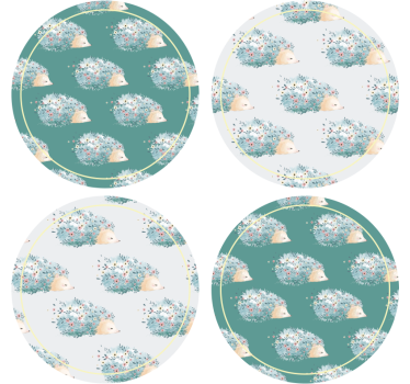 Dessous de verre moderne hérissons en fleurs - TenStickers