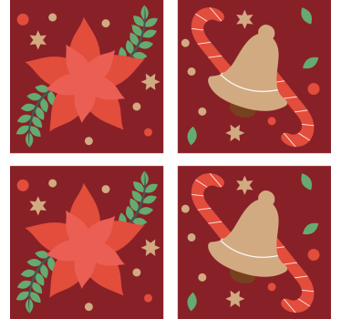 Dessous de verre noël motif poinsettia et cloche - TenStickers