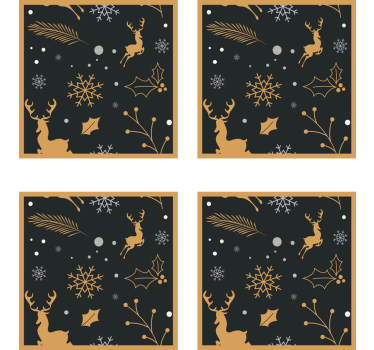 Dessous de verre noël renne doré et flocons de neige - TenStickers