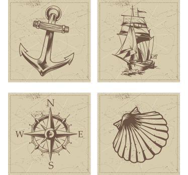 Dessous de verre vintage ensemble de symboles nautiques - TenStickers