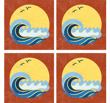 Dessous de verre geek design vagues au coucher de soleil - TenStickers
