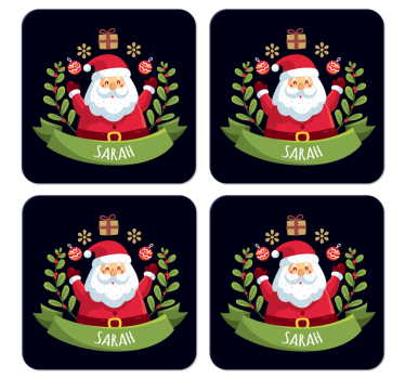 dessous de verre pour noel Père noël avec nom - TenStickers