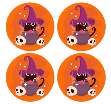 Dessous de verre Illustration chat avec chapeau de sorcière - TenStickers