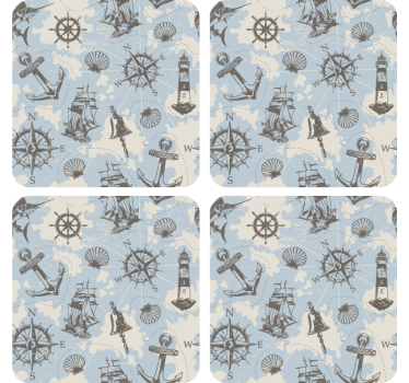 Dessous de verre vintage boussole nautique et phares - TenStickers