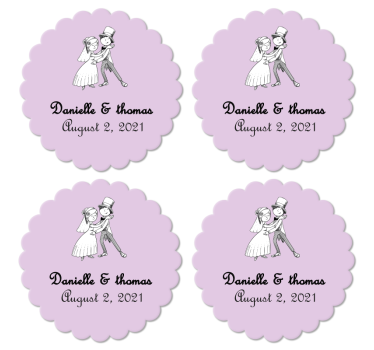 Dessous de verre mariage Fiancés s'embrassant avec cœurs volants - TenStickers