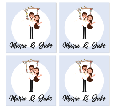 Dessous de verre mariage Prénoms Fiancés sur balançoire en bois - TenStickers