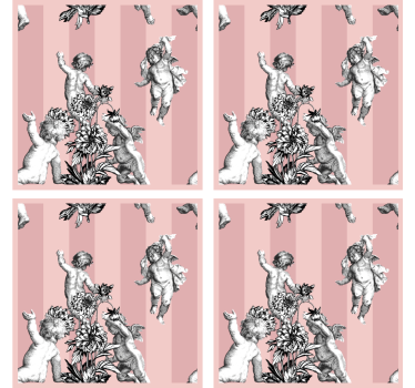 Dessous de verre vintage chérubins et motif floral - TenStickers
