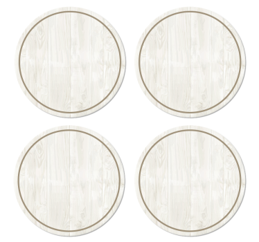 Dessous de verre forme ronde vintage effet de bois blanc - TenStickers