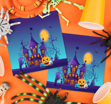 Cimetière effrayant avec des chauves-souris et des citrouilles - TenStickers