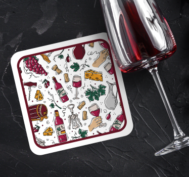 Dessous de verre bière bouteilles vin raisins fromage - TenStickers