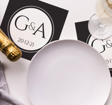 Dessous de verre de mariage noir et blanc personnalisé - TenStickers