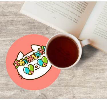 Dessous de verre geek chat couronné de fleurs - TenStickers