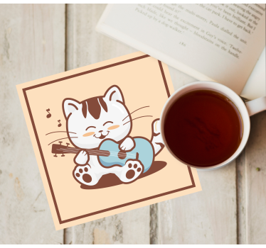 Dessous de verre geek chat joyeux jouant de la guitare - TenStickers