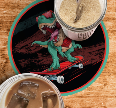 Dessous de verre geek dinosaure skateur graphique - TenStickers
