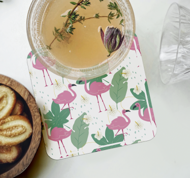Dessous de verre geek motif flamant et feuilles - TenStickers