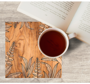 Dessous de verre grain bois naturel avec contour floral - TenStickers