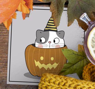 Dessous de verre halloween chat en chapeau de citrouille - TenStickers