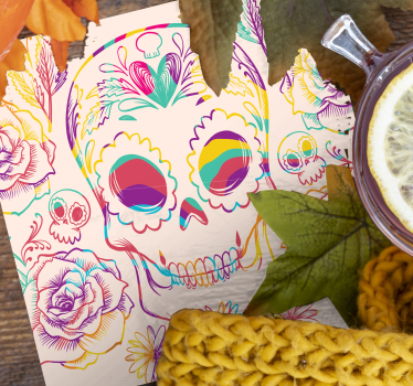 Dessous de verre halloween crâne coloré floral - TenStickers