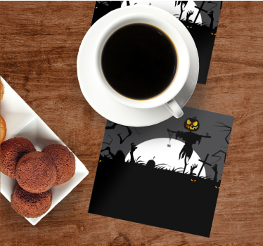 Dessous de verre halloween Épouvantail avec citrouille - TenStickers
