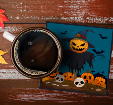 Dessous de verre halloween scène de citrouille épouvantail - TenStickers