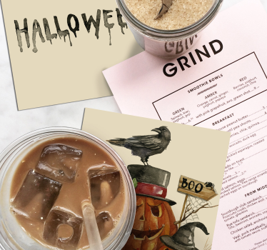 Dessous de verre halloween scène de corbeau et citrouille - TenStickers