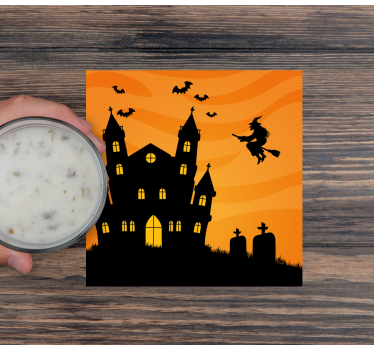 Dessous de verre halloween silhouette de maison hantée - TenStickers