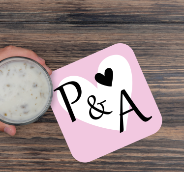 Dessous de verre mariage initiales motif coeur - TenStickers