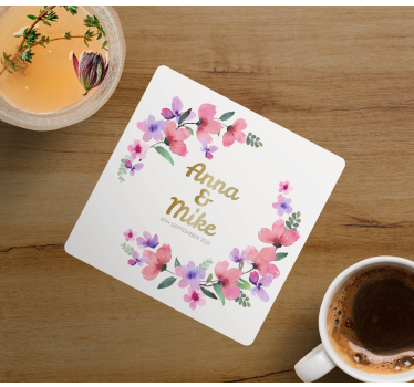Dessous de verre mariage monogramme floral couple - TenStickers