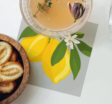 Dessous de verre moderne citrons jaunes avec feuilles - TenStickers