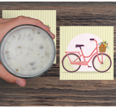 Dessous de verre moderne vélo rose avec fleurs - TenStickers