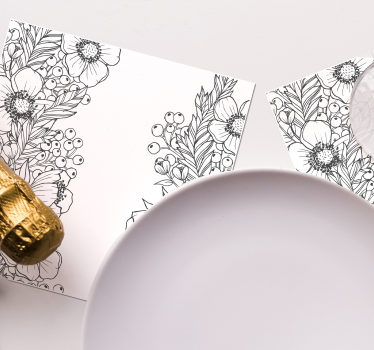 Dessous de verre motifs floraux en contour - TenStickers