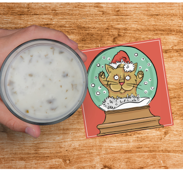 Dessous de verre noël boule à neige chat festif - TenStickers