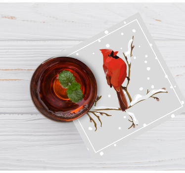 Dessous de verre noël cardinal sur branche enneigée - TenStickers
