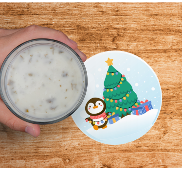 Dessous de verre noël pingouin avec sapin - TenStickers