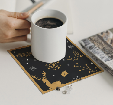 Dessous de verre noël renne doré et flocons de neige - TenStickers