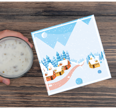 Dessous de verre noël scène de village enneigé - TenStickers