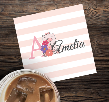 Dessous de verre personnalisable cochon espiègle avec fleurs - TenStickers