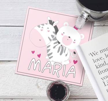 Dessous de verre personnalisable duo de zèbre et ours mignon - TenStickers
