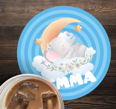 Dessous de verre personnalisable Éléphant lune Étoiles - TenStickers