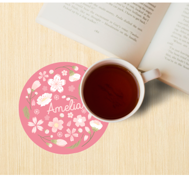dessous de verre personnalisable Fleurs de cerisier avec nom - TenStickers