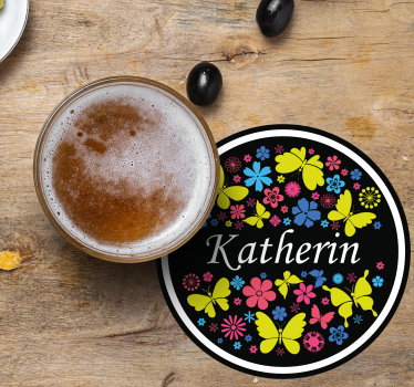 Dessous de verre personnalisable papillon floral - TenStickers