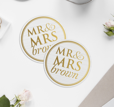 Dessous de verre mariage texte M et Mme nom personnalisable - TenStickers